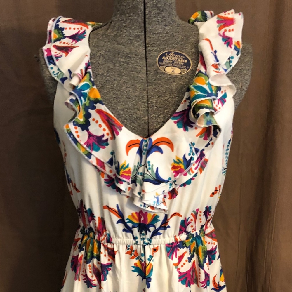 Multi color v-neck sun dress,Original sample Beige